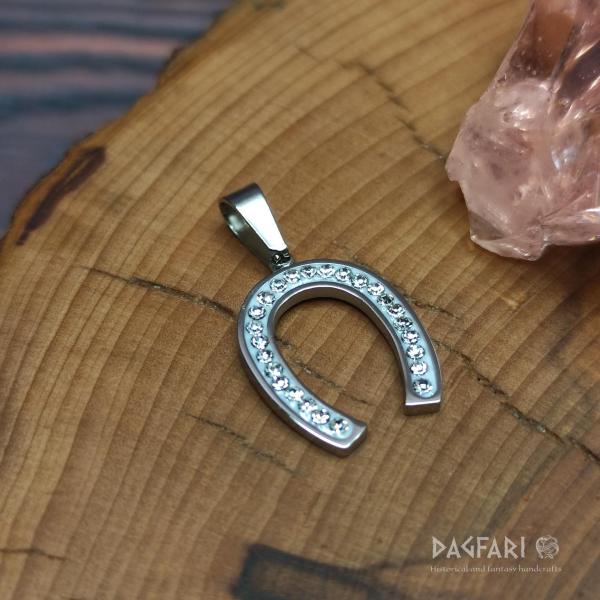 HORSESHOE - GIFT FOR HAPPINESS - amulet with clear cubic zirconia