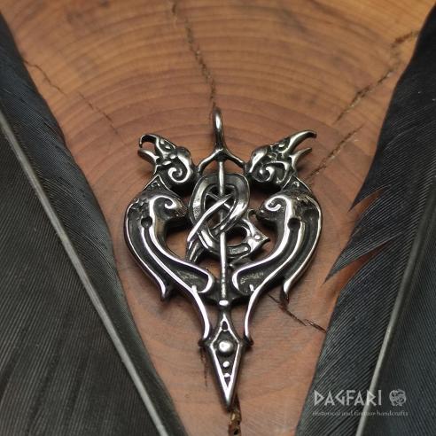 ODIN, HUGINN, MUNINN, GUNGNIR - Nordisches Amulett mit Raben, Zöpfen und Speer