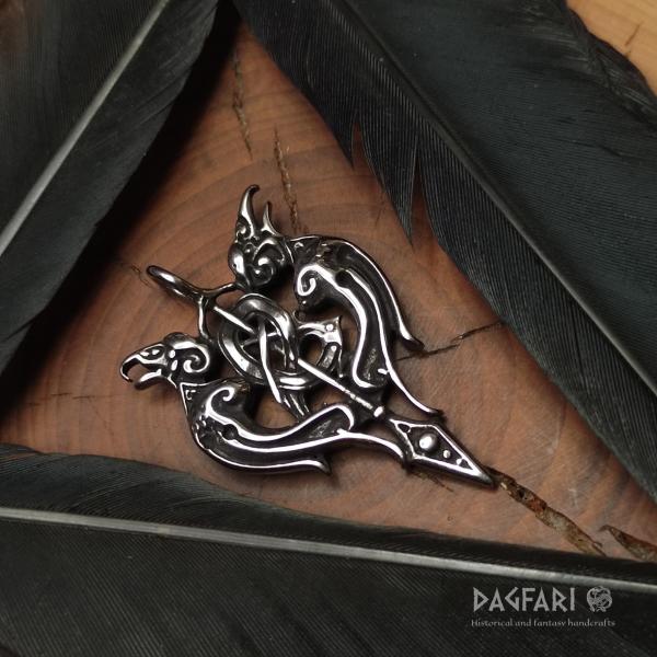 ODIN, HUGINN, MUNINN, GUNGNIR - Nordic amulet with ravens, braids and spear