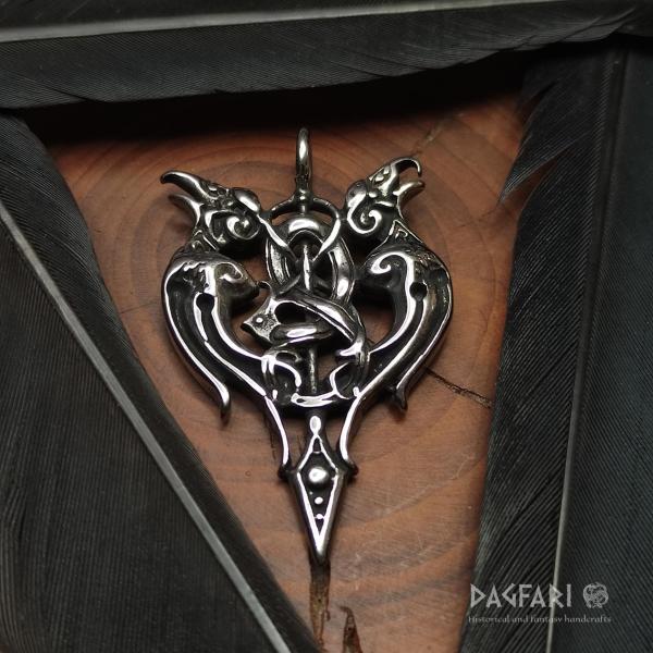 ODIN, HUGINN, MUNINN, GUNGNIR - Nordic amulet with ravens, braids and spear