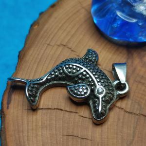 DOLPHIN, smart water mammal pendant, Zircon in the eye