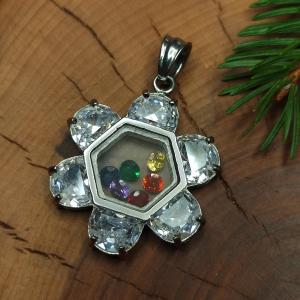 Pendant SPIRIT FLOWER - large cubic zirconia, rainbow crystals