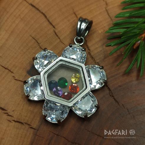 Pendant SPIRIT FLOWER - large cubic zirconia, rainbow crystals