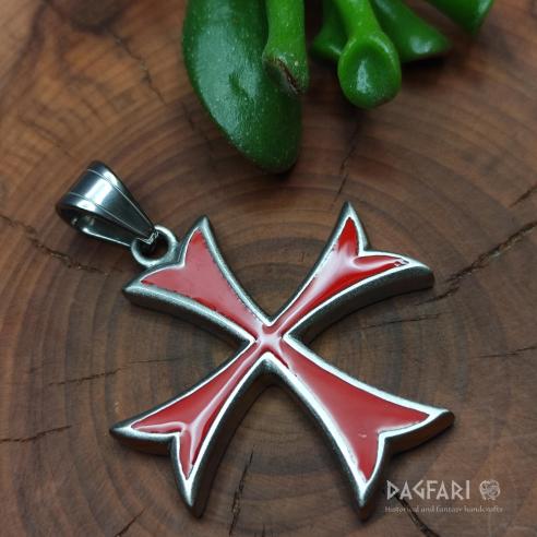 MALTESE KNIGHT - silver and red eight-pointed cross