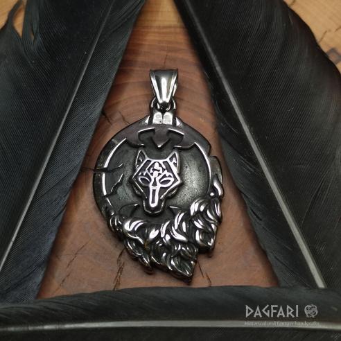 WOLF MEDALLION - asymmetric pendant with wolf head design