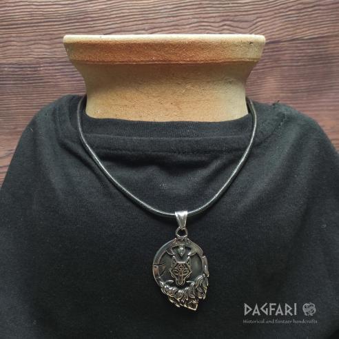 WOLF MEDAILLON - asymmetrischer Anhänger mit Wolfskopfmotiv