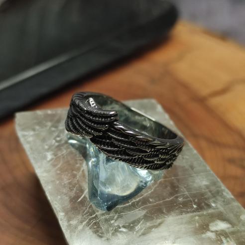 Stainless steel ring SAFE WINGS - clasped angel's arms