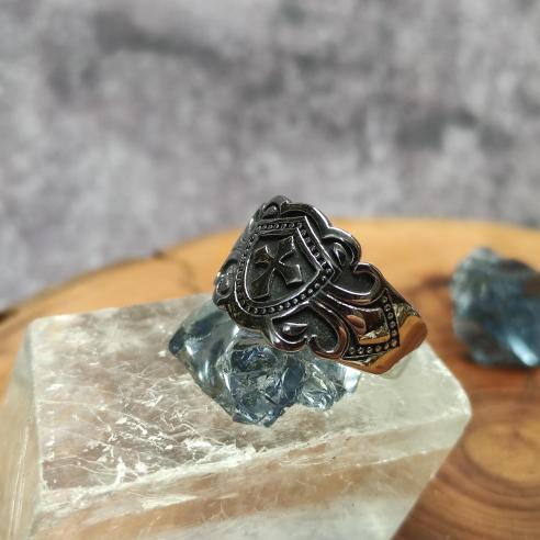 Ring Knight's COAT OF ARMS - decorated ring with cross