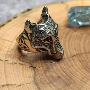 SHE-WOLF Ring - alter Wolf mit schwarzen Zirkonen in den Augen 2