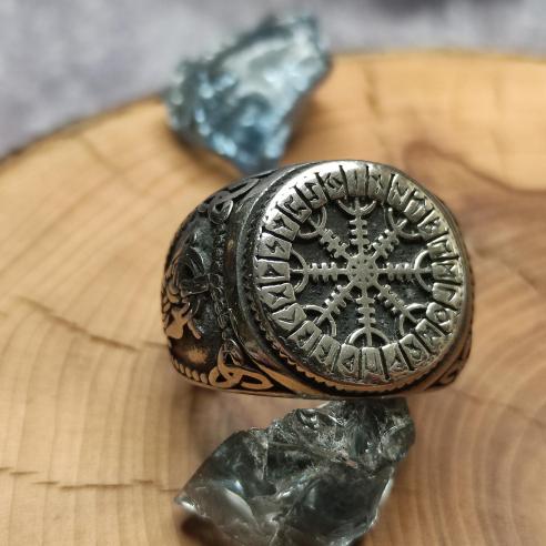 VIKING Rune sealring Aegishjalmur - FUTHARK and Helmet of terror