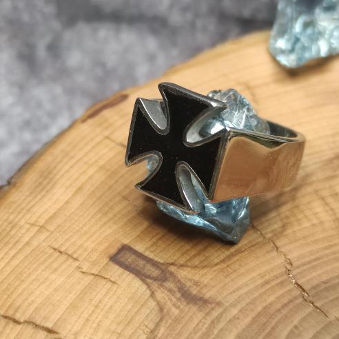 Ring BLACK CROSS - symbol of bikers and Maltese Knights