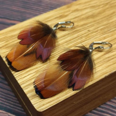 PHEASANT feather earrings - calm, caramel brown Pheasant