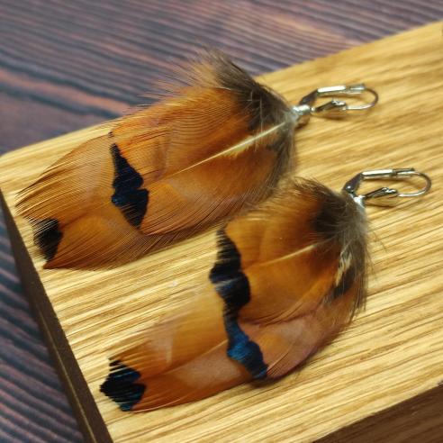 PHEASANT feather earrings - calm, caramel brown Pheasant