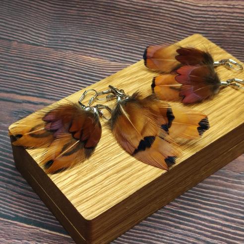 PHEASANT feather earrings - calm, caramel brown Pheasant