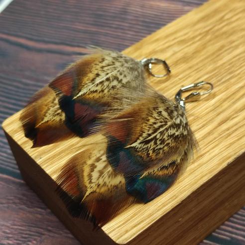 PHEASANT feather earrings - colourful, speckled