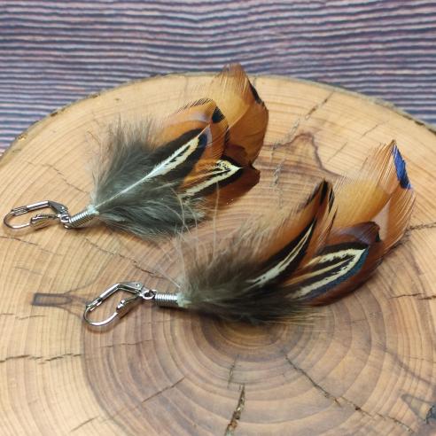 PHEASANT earrings made of feathers - with distinctive pattern