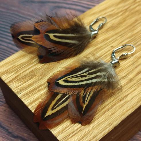PHEASANT earrings made of feathers - with distinctive pattern