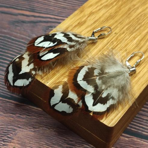 FASAN Federohrringe - braun und weiß