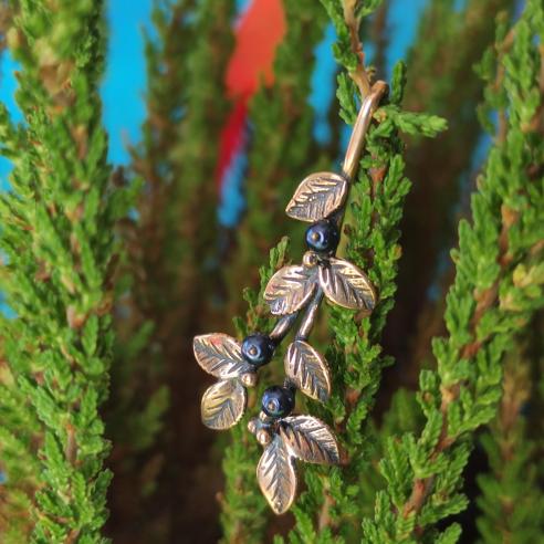 Anhänger BEERE Heidelbeere - Bronze und blau Swarovski Kristalle