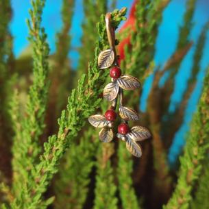 Anhänger BEERE Preiselbeere - Bronze und rote Swarovski-Kristalle