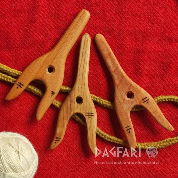 Decorated wooden LUCET - wooden fork for knitting string - medieval craft