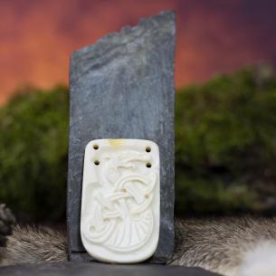 FAFNIR Opasek Organic - ručně vyřezaný originální vzor v kostěném nákončí, viking drak 2