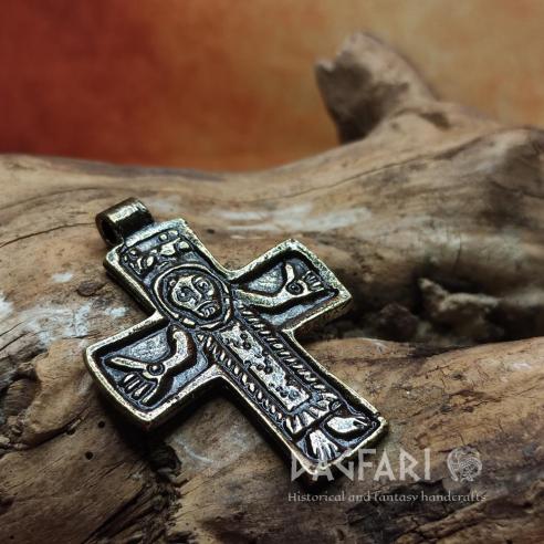 GROSS MORAVIA Ikonisches Kreuz Mikulčice, Nachbildung aus Zinn mit Patina