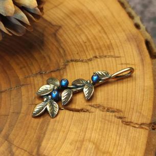 Anhänger BEERE Heidelbeere - Bronze und blau Swarovski Kristalle