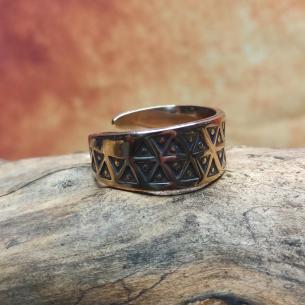 VIKING PRSTEN RANÝ STŘEDOVĚK bronzová univerzální klasika - replika prstenu zdobená trojúhelníkovou raznicí 2