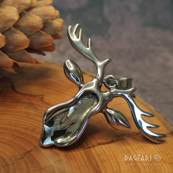 VELKÝ JELEN přívěsek s parožím, tyrkenitem, z chirurgické oceli