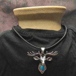 VELKÝ JELEN přívěsek s parožím, tyrkenitem, z chirurgické oceli 2