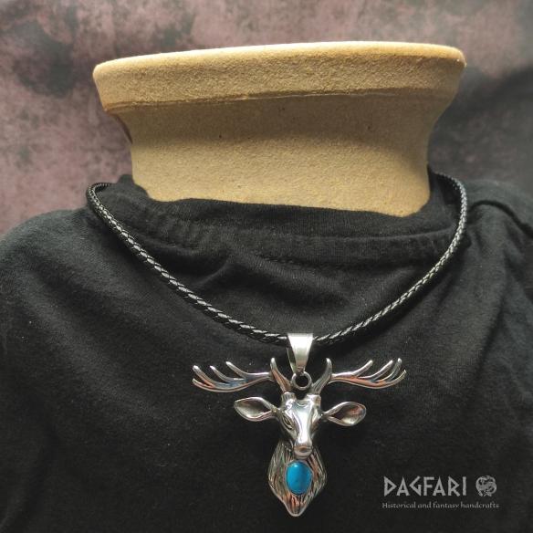 VELKÝ JELEN přívěsek s parožím, tyrkenitem, z chirurgické oceli