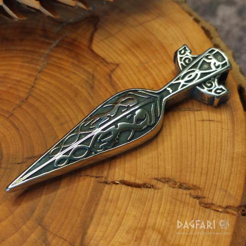 GUNGNIR - Odinovo kopí - vikingský talisman, velký zdobený list kopí s křidélky