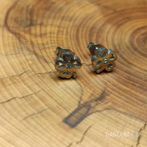 Pecky ČTYŘLÍSTEK S KAMÍNKEM - jednoduché nerezové náušnice pro radost