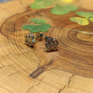 Button FOUR-LEAF CLOVER WITH RHINESTONE earrings - simple earrings with for joy