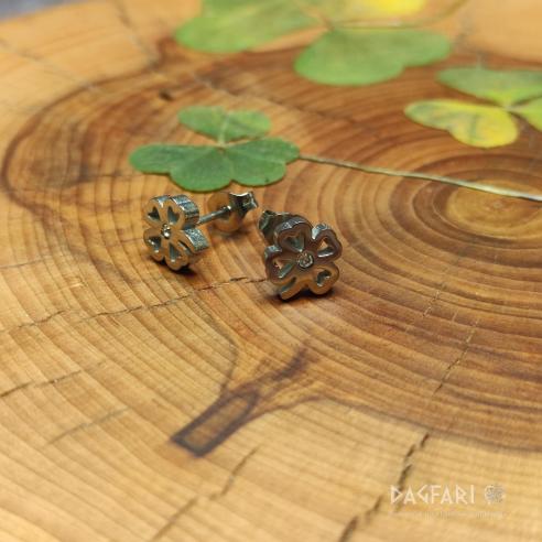 Button FOUR-LEAF CLOVER WITH RHINESTONE earrings - simple earrings with for joy