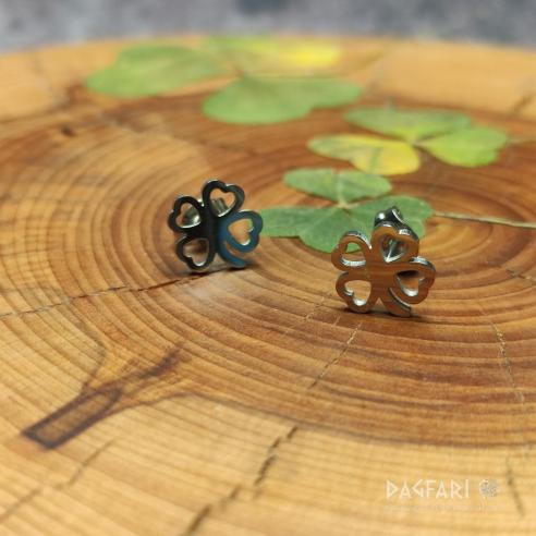 Button earrings FOUR-LEAF CLOVER saint Patrick for happiness