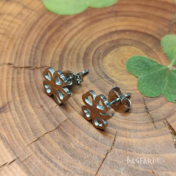 Button earrings FOUR-LEAF CLOVER saint Patrick for happiness