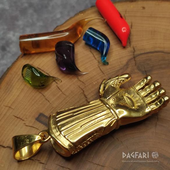 Pendant large steel glove THANOS with coloured stones infinity