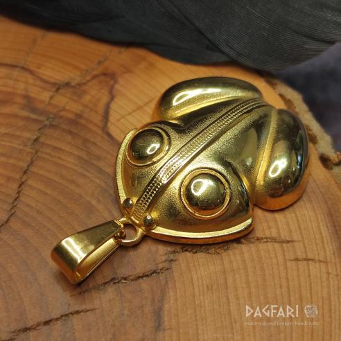 Pendant large SACRED GOLD FROG from Peru - celebrates abundance and femininity, steiness steel