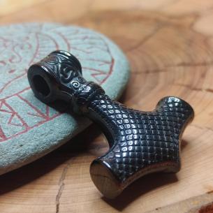 BLACK MIDGARDSORMR black steel Thor's hammer with Viking snake ornament 2
