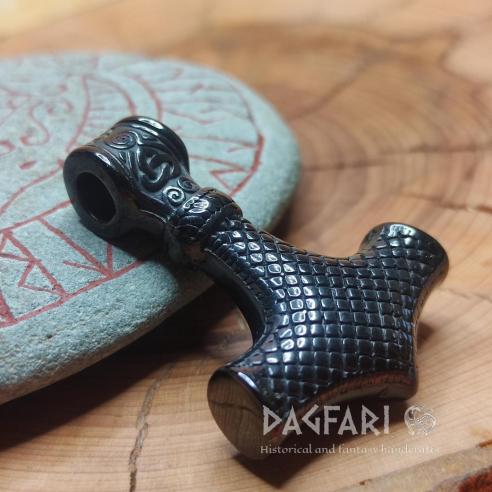 BLACK MIDGARDSORMR schwarzer Stahl Thors Hammer mit Wikinger Schlangen Ornament