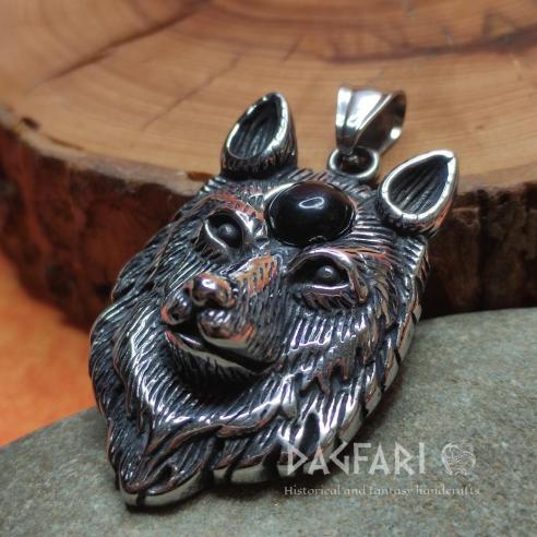 WOLF WISDOM - Pendant with wolf, black obsidian stone