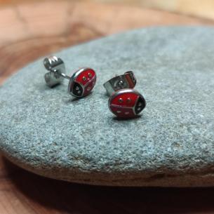 Stud LADYBUG earrings - coloured stainless steel earrings for luck