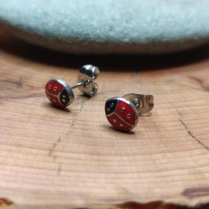 Stud LADYBUG earrings - coloured stainless steel earrings for luck 2