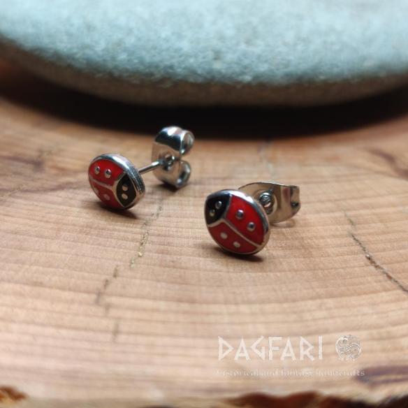 Stud LADYBUG earrings - coloured stainless steel earrings for luck