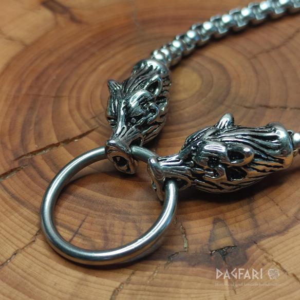 WOLF KNIT Halskette mit Endkappen WÖLFE auf dem Ring - massive edel Kette 70 cm