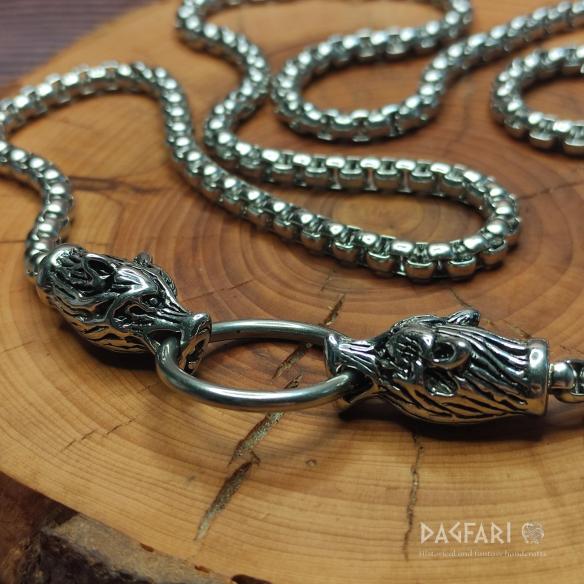 WOLF KNIT Halskette mit Endkappen WÖLFE auf dem Ring - massive edel Kette 70 cm