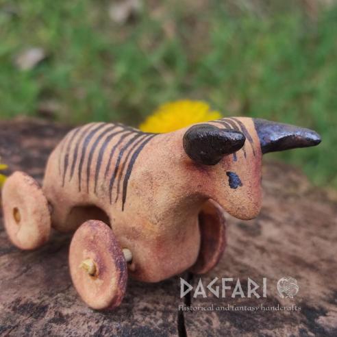 Statuette REPLICA - Bull on wheels Ukraine - Ancient ceramic toy - Painted bull 4000 BC