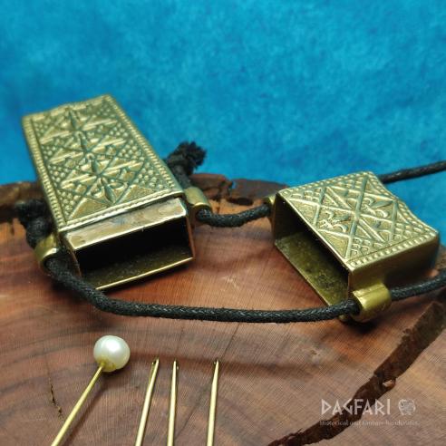 Brass NEEDLE CASE Fleur-de-lis - metal SEWING PIN BOX case for needles and pins, High Middle Ages replica